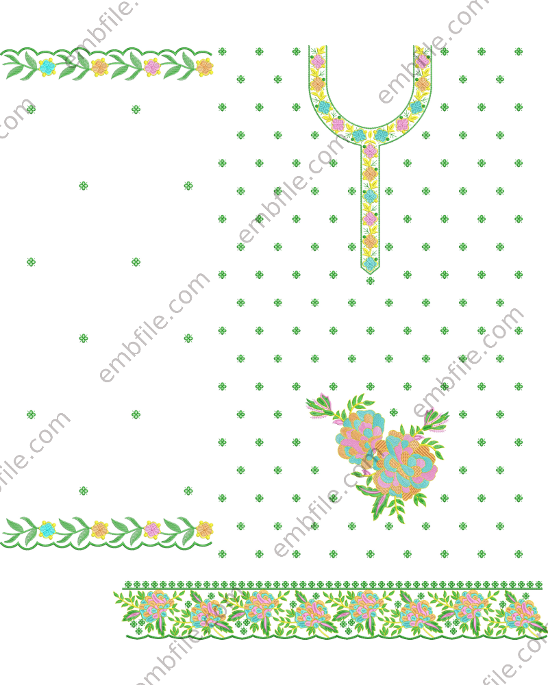46051 46051 Multi Punjabi Suit Set Embroidery Design - Image 1
